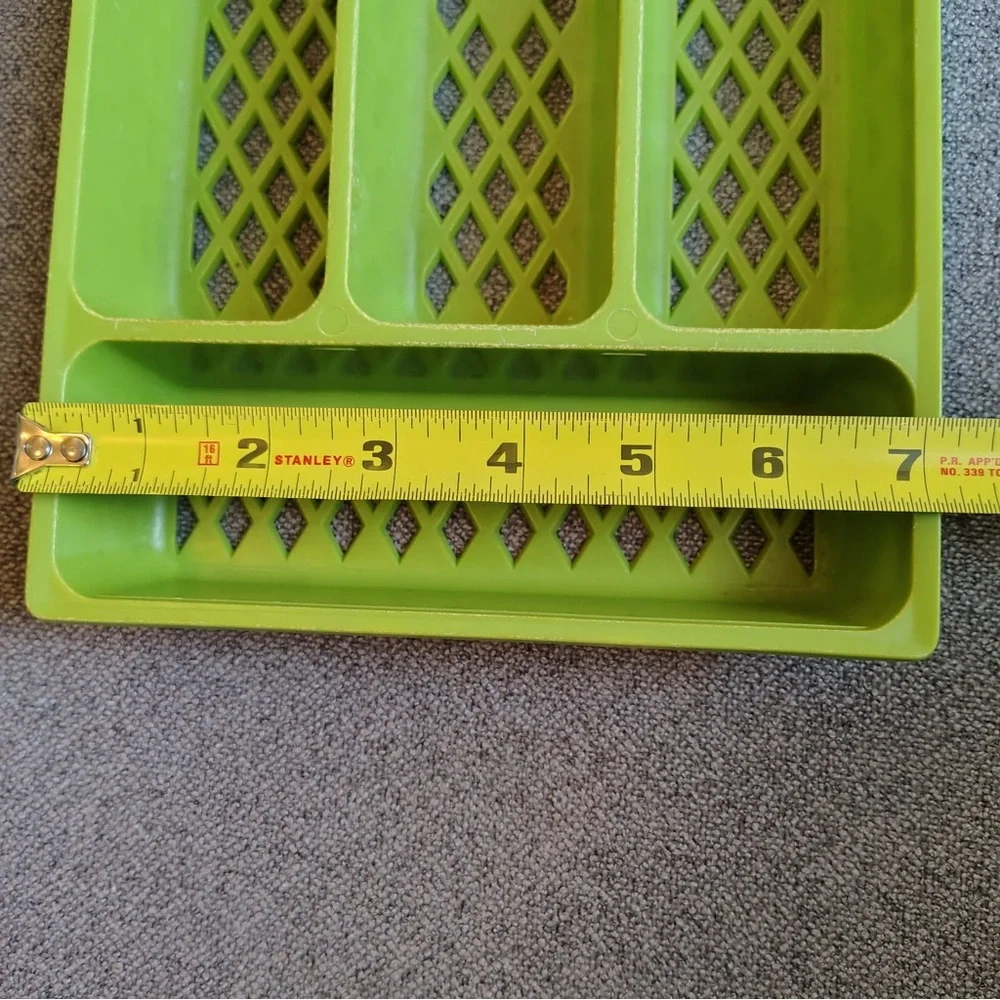 Vtg Plastic Utensil Drawer Organizer Silverware Holder Lattice Avocado Green